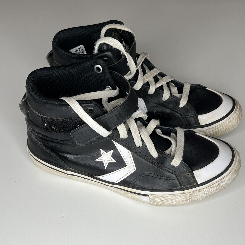 Converse Pro Blazer Youth 6.5 Black Leather High Top Sneakers Boys Girls Shoes - Picture 6 of 6